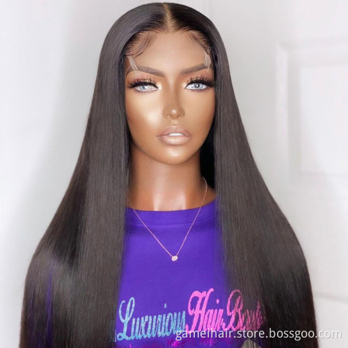 wholesale 200 density Indian 10 a grade virgin Peruvian silky straight human hair clear lace frontal wig for black women